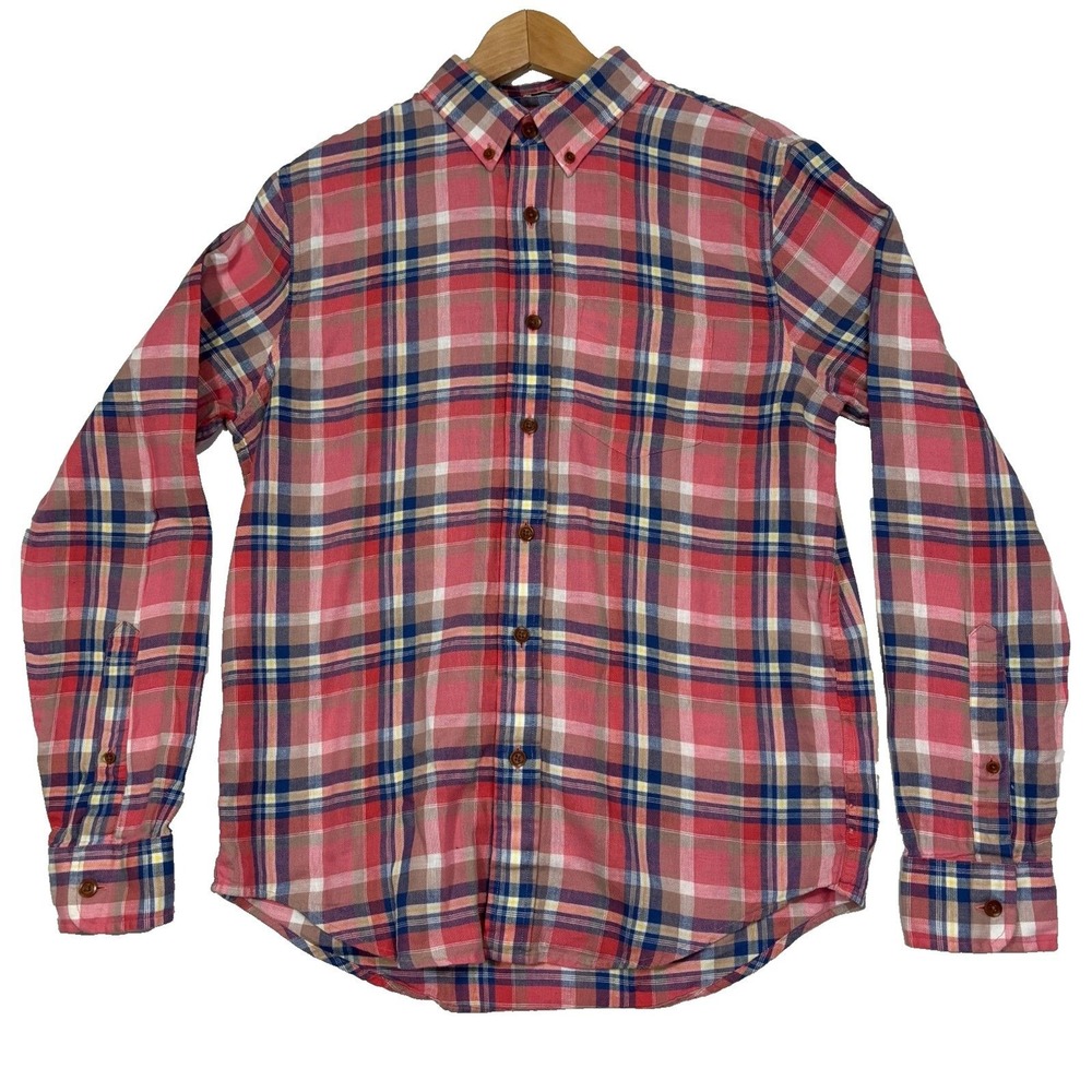 Abercrombie & Fitch Muscle Fit Button Down Shirt Pink Plaid Linen Blend Preppy L
